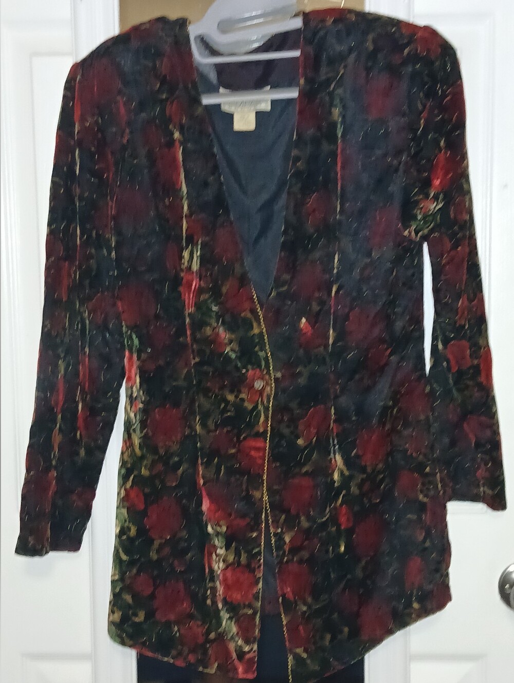 Vintage Rampage Velvet Floral Blazer in Red and Green